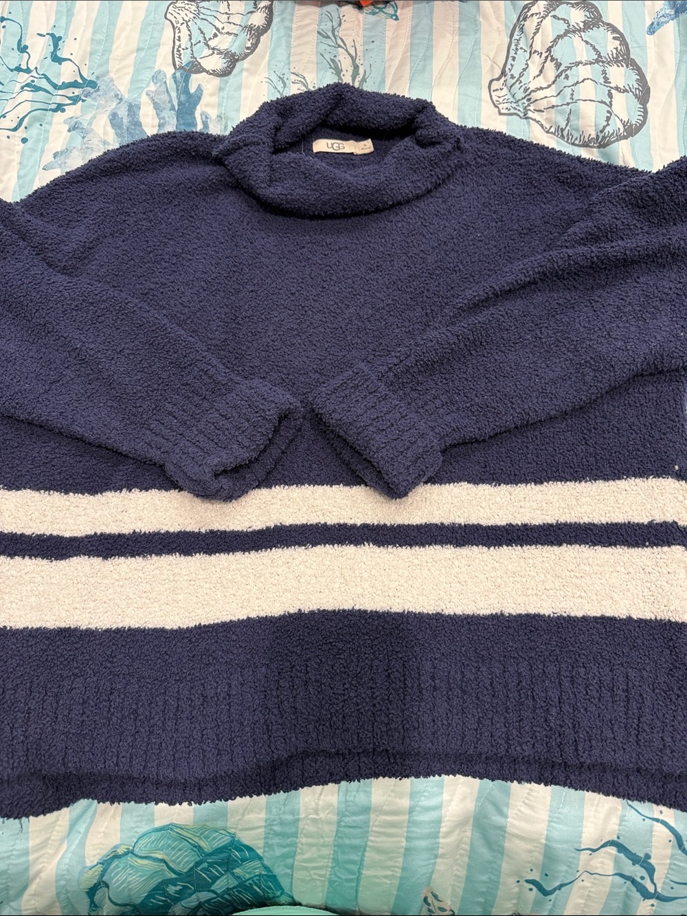 UGG Navy and White Striped Turtleneck Sweater
